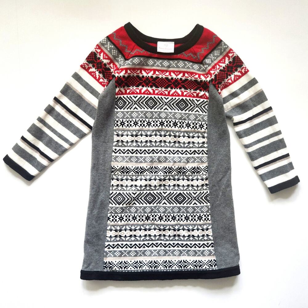 Hanna Andersson Snow & Tell Fair Isle Sweater Dress Grey Multi | Girls 5 110 cm